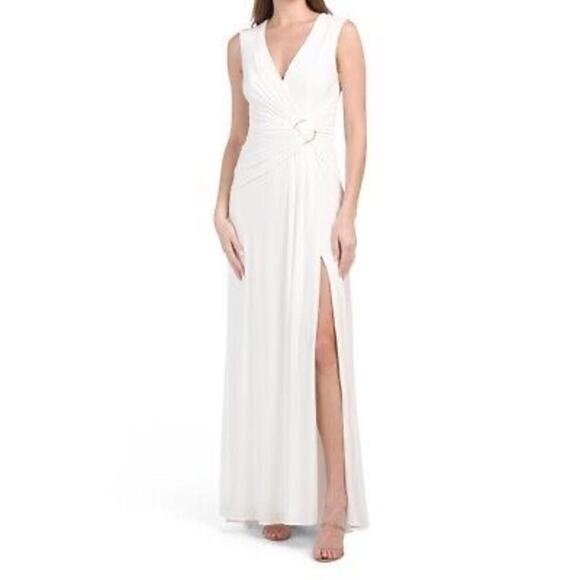 Ieena for Mac Duggal Crystal Buckle Side Knot Jersey Gown Size 2 - Picture 4 of 14